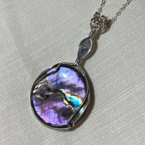 Purple Labradorite & Dumortierite in Quartz Necklace