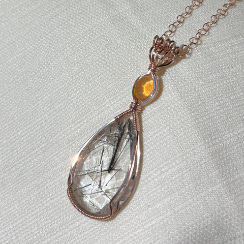 Tourmalinated Quartz & Fire Opal Necklace