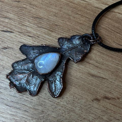 Rainbow Moonstone Leaf Pendant