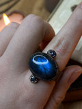 Size 9.5 Labradorite and Tanzanite Ring