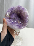 5” Amethyst Geode Sphere with Glass Stand