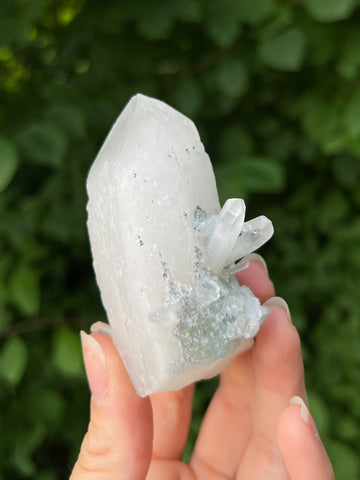 Peruvian Fluorite on Candle Quartz Specimen