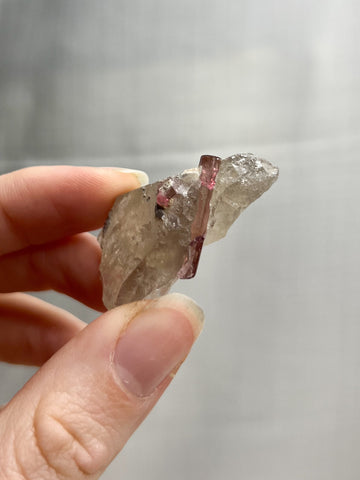 1.6” California Pink Tourmaline on Quartz Specimen