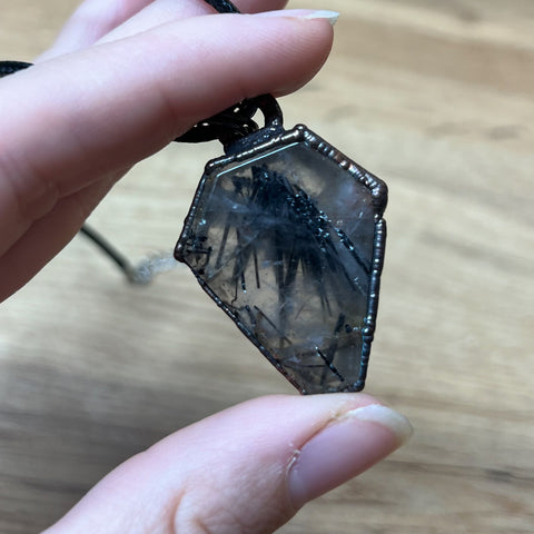 Tourmalinated Quartz Coffin Pendant