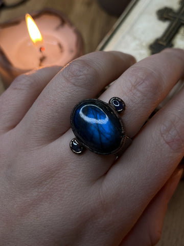 Size 9.5 Labradorite and Tanzanite Ring