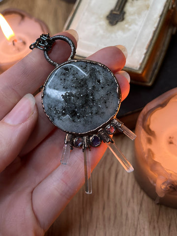 Black Amethyst and Aquamarine Amulet