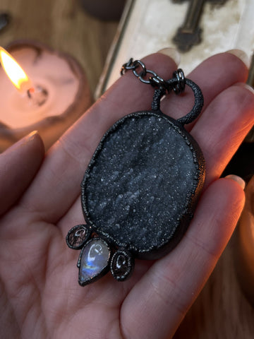 Black Amethyst and Moonsone Amulet