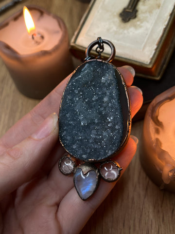 Black Amethyst and Moonsone Amulet