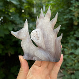 Quartz Geode Nine Tail Fox Carving