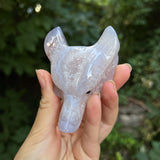 Agate Geode Wolf Carving