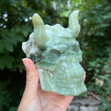 Green Calcite Horned Skull