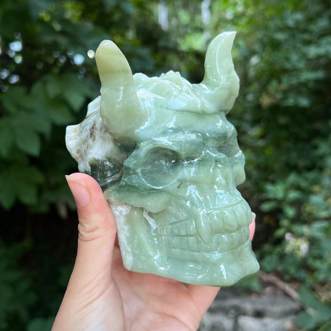Green Calcite Horned Skull