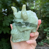 Green Calcite Horned Skull