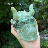Green Calcite Horned Skull