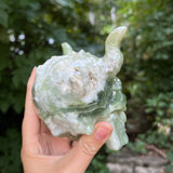 Green Calcite Horned Skull