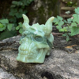 Green Calcite Horned Skull