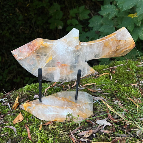 Hematoid Quartz Axe on Stand