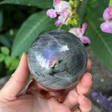 Purple Labradorite Sphere with Wooden Stand