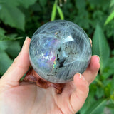 Purple Labradorite Sphere with Wooden Stand