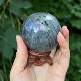 Purple Labradorite Sphere with Wooden Stand