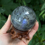 Purple Labradorite Sphere with Wooden Stand