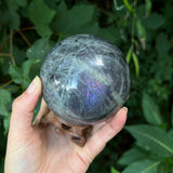 Purple Labradorite Sphere with Wooden Stand