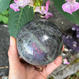 Purple Labradorite Sphere with Wooden Stand