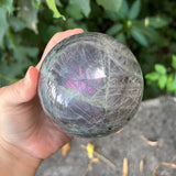 Purple Labradorite Sphere with Wooden Stand