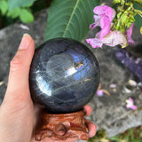 Purple Labradorite Sphere with Wooden Stand
