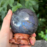 Purple Labradorite Sphere with Wooden Stand