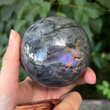 Purple Labradorite Sphere with Wooden Stand