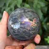 Purple Labradorite Sphere with Wooden Stand