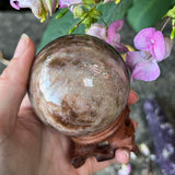 Black Moonstone & Sunstone Sphere with Wooden Stand