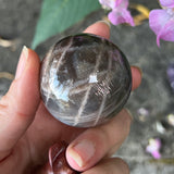 Black Moonstone & Sunstone Sphere with Wooden Stand