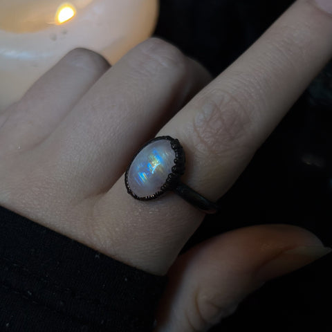 Creature Ring - Rainbow Moonstone Copper Ring (Size 9)