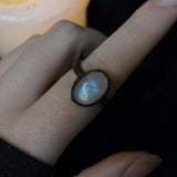 Creature Ring - Rainbow Moonstone Copper Ring (Size 9)