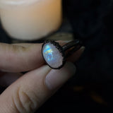 Creature Ring - Rainbow Moonstone Copper Ring (Size 9)