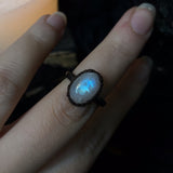 Creature Ring - Rainbow Moonstone Copper Ring (Size 6.5)