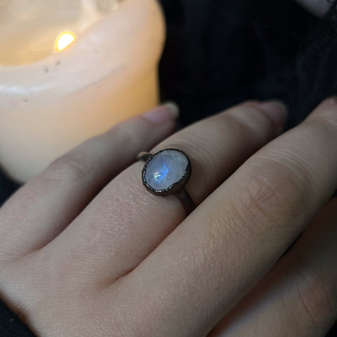 Creature Ring - Rainbow Moonstone Copper Ring (Size 7)