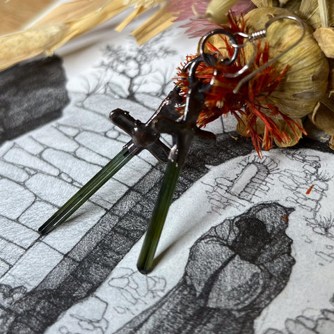 5cm Green Tourmaline Sword Earrings
