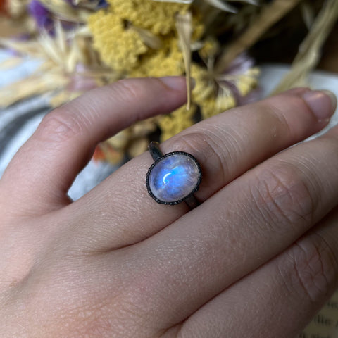 Rainbow Moonstone Ring Size 7