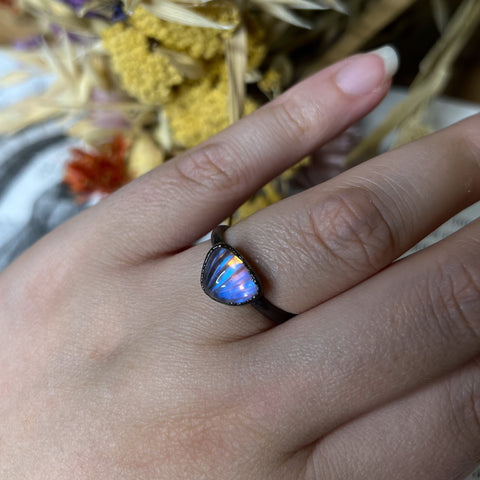 Rainbow Moonstone Shell Ring Size 8.5