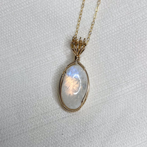 Rainbow Moonstone Wire Wrapped Necklace