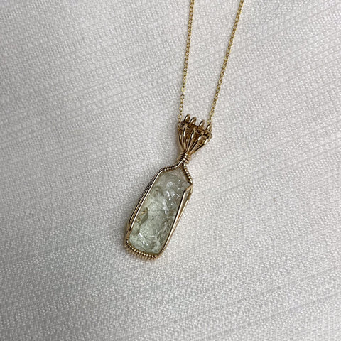 Etched Ukranian Heliodor Wire Wrapped Necklace