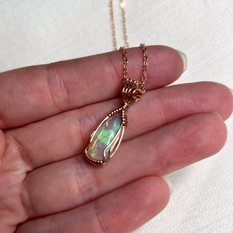 Ethiopian Opal Wire Wrapped Necklace