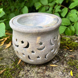 Dual Oil & Incense Burner "Moons & Stars" Soapstone