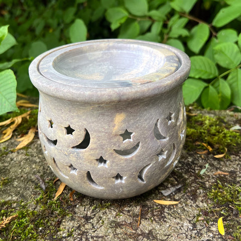 Dual Oil & Incense Burner "Moons & Stars" Soapstone