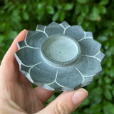 Candle & Incense Holder "Lotus" Grey Soapstone