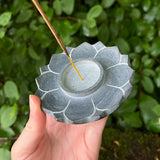 Candle & Incense Holder "Lotus" Grey Soapstone