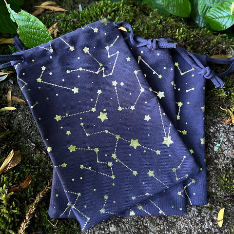 Blue "Horoscope" Cotton Drawstring Bag